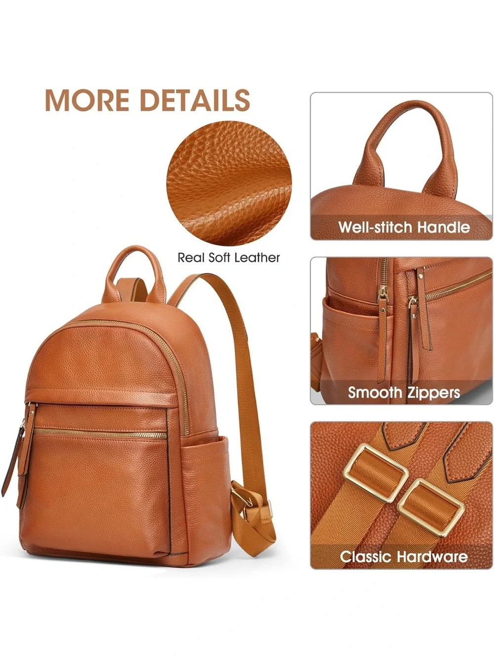 Kattee genuine leather backpack purse for women Medium ( Brown)